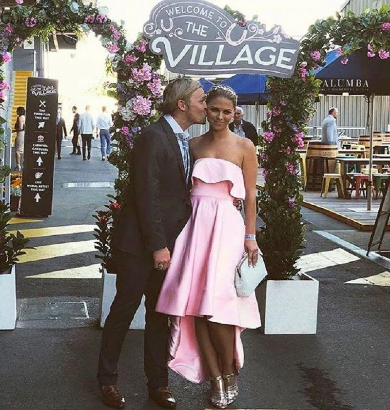 Розовые платья для подружек невесты Hi-Lo с карманами и большим бантом без бретелек