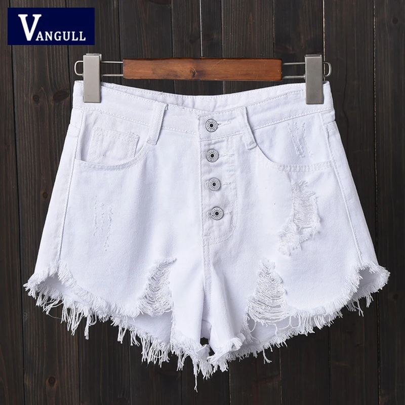 Женские джинсовые шорты Vangull с высокой талией однотонные прямые модные дырками