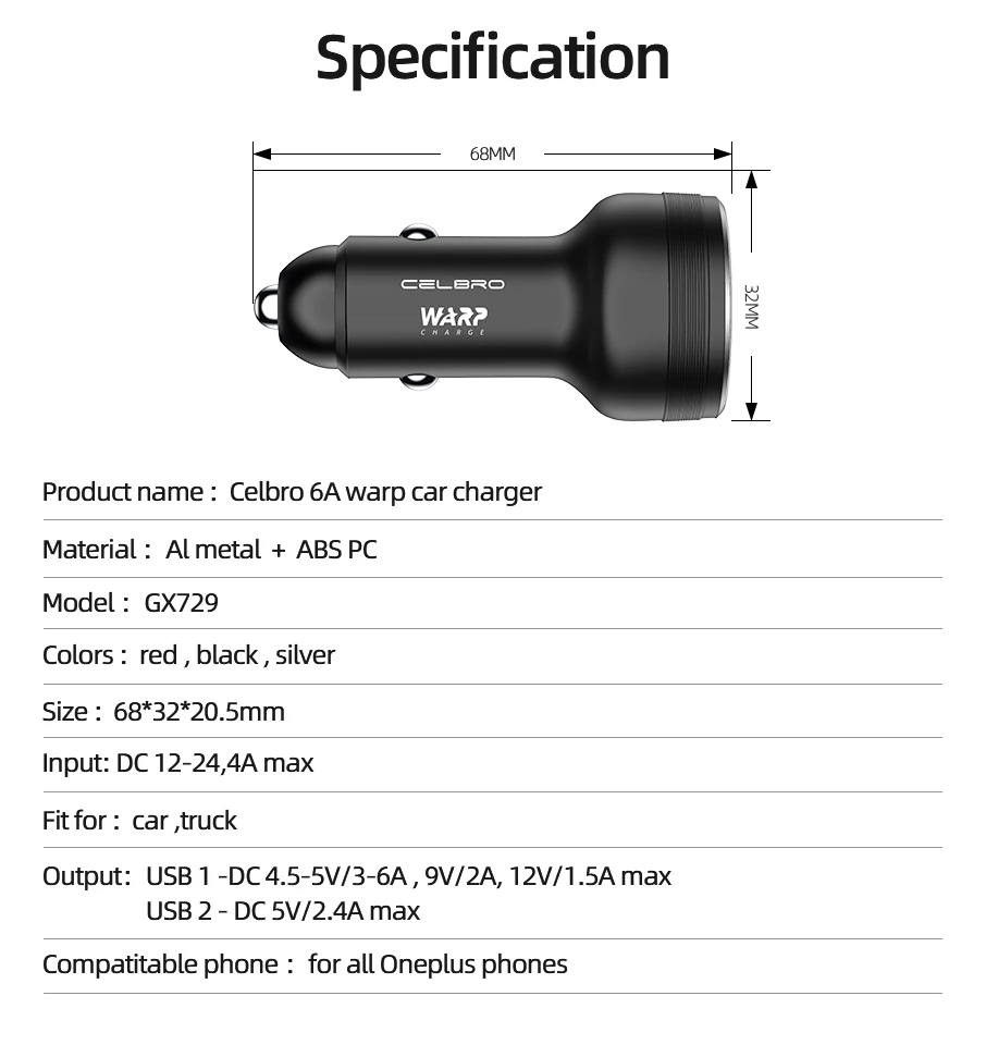Автомобильное зарядное устройство Warp для OnePlus 8 Nord N100 Charge 30 Dash Charger for One Plus 7t 8Pro 6t