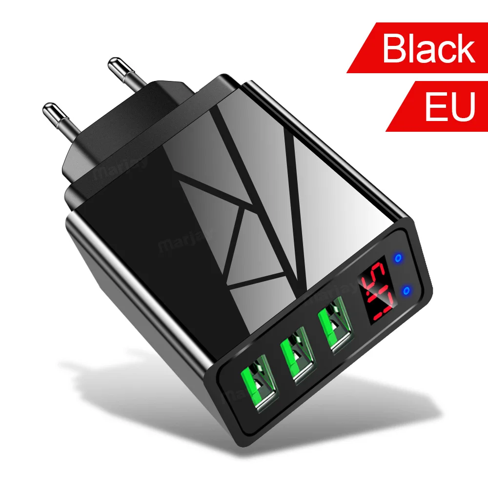 Marjay 3 порта USB зарядное устройство ЕС США штекер светодиодный дисплей 3.1A Быстрая зарядка смартфон зарядное устройство для iphone samsung Xiaomi планшет зарядка для телефона быстрая зарядка - Тип штекера: Black EU