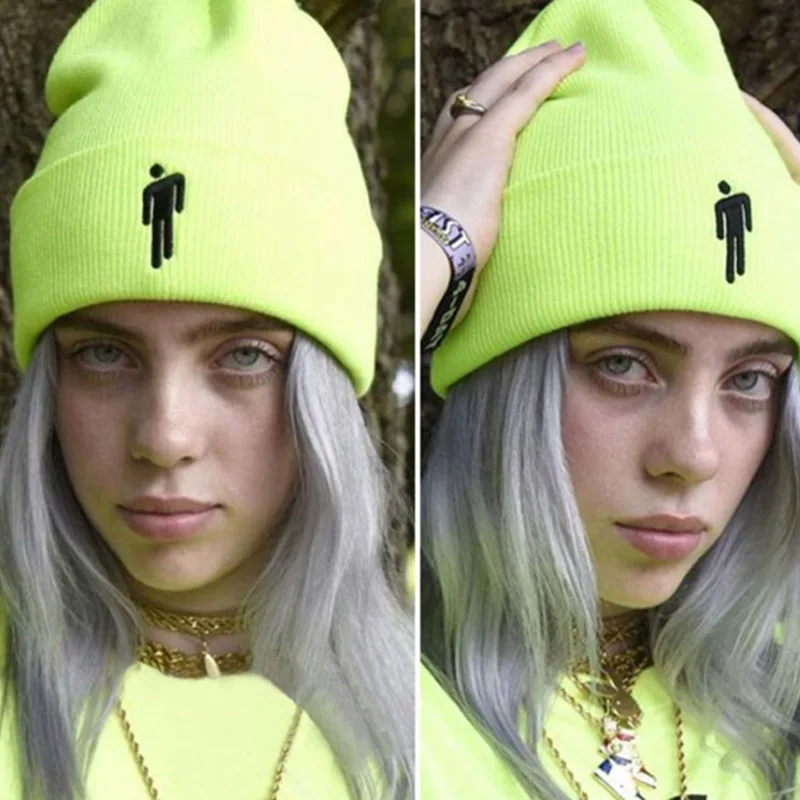 Billie Eilish шапочка вязаная с вышивкой женская зимняя шапка для мальчиков и девочек в