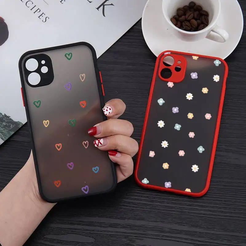 

Cartoon Colorful Flower Phone Case matte transparent For red iPhone 7 8 x xs xr 11 12 pro plus mini max Clear Funda
