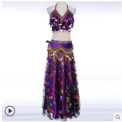 

Women Top Grade Oriental Belly Dance Costume Bra Belt Set Egyptian Belly Dancing Beaded Clothes 2pcs
