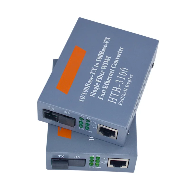 1 Pair 100MB Fiber Optic Converter Optical Transceiver NetLink HTB-3100 Single-Mode Single  25km Photoelectric Converter