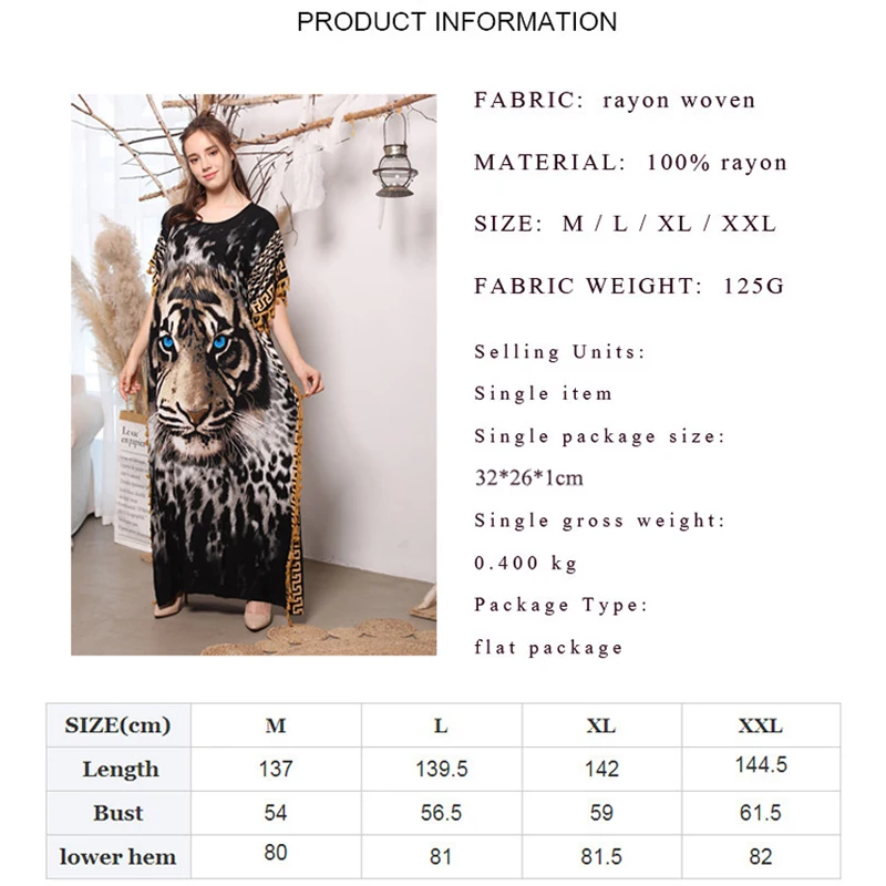 

Muslim Dress Women Middle East Arabic Dubai Abaya Turkey Tiger Head Printed Robes Short Sleeve Loose 2021 Fashion Kaftan Dresses