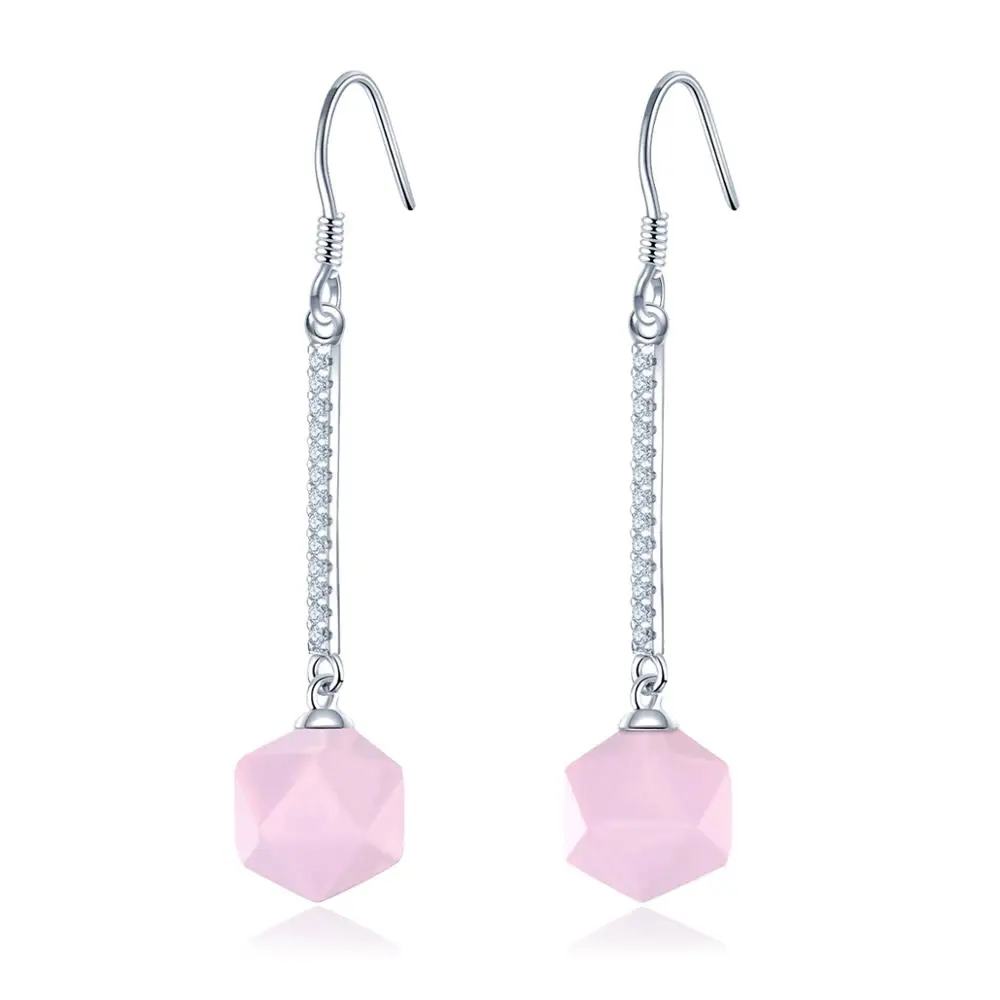 Женские серьги подвески Hutang из натурального розового кварца ювелирное изделие