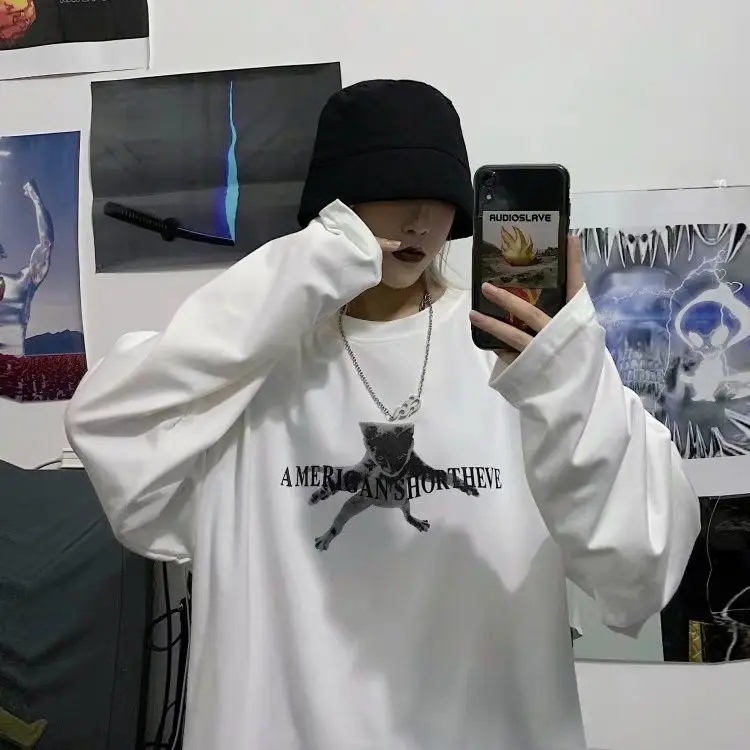 Футболка с длинными рукавами и чернильным принтом Ins Pikachu Корейская версия белая