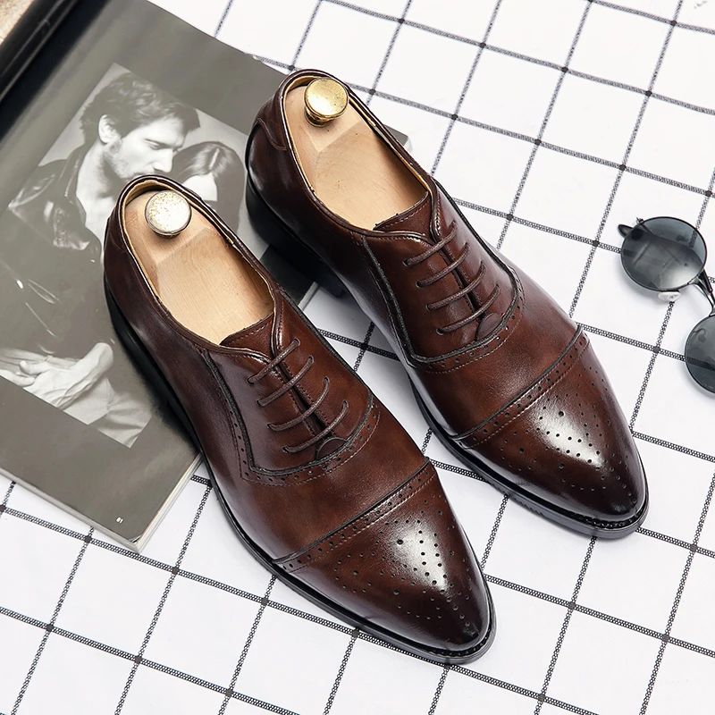 

FIXSYS Arrive Oxford Shoes Men Brogue Shoes Lace-Up Bullock Business Formal Shoes Classic Wedding Dress Shoes Male Office Shoes