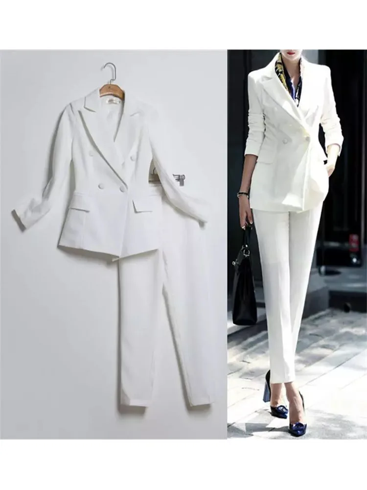 Новый женский осенний Модный деловой костюм с брюками 2020 элегантная Офисная