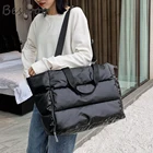 Женская зимняя сумка-тоут на плечо, с хлопковым наполнителем и перьями