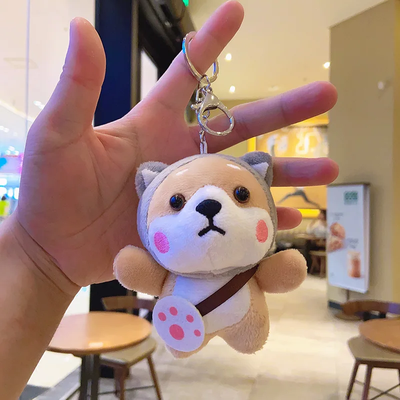 

13CM Cute Plush Haversack Dog Keychain Fur Animal Doll Keychains Women Girl Bag Car Pendant Keyring Accessories Holiday Gift