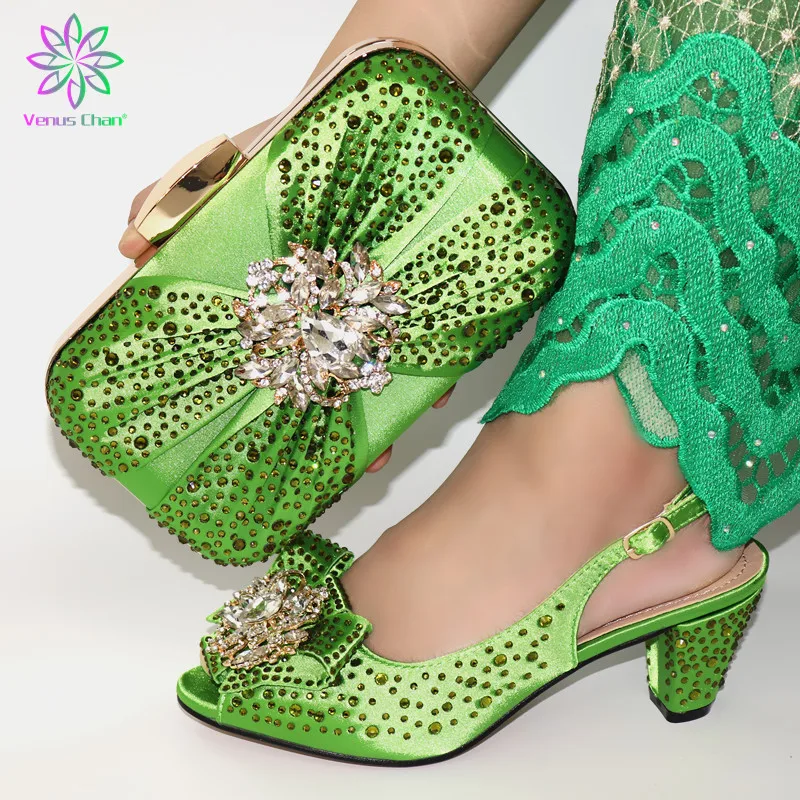Новое поступление зеленый цвет Итальянская обувь с подходящими сумками для