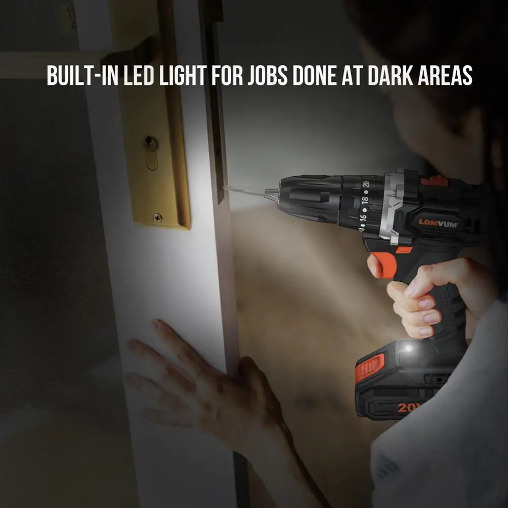 Бесщеточная аккумуляторная электрическая дрель LOMVUM 20 в светодиодная лампа