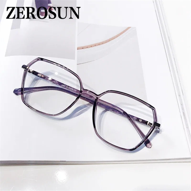Zerosun прозрачные очки оправа для женщин большие женские поддельные многоугольные