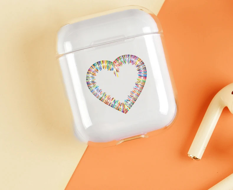 Модный чехол с ромашками из мультфильма для Airpods прозрачный жесткий сердечками