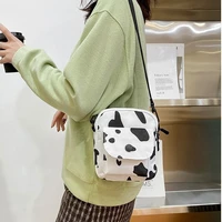 2021 cow print small square bag canvas crossbody bag for women leisure messenger bag shoulder bag mobile phone pocket handbags