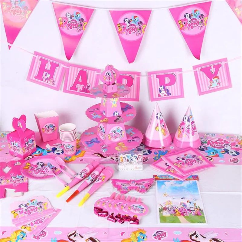 

Набор из 110 предметов, украшения для дня рождения, детская скатерть My Little Pony, товары для вечеринок, тарелки и нож, чашка, одноразовая посуда