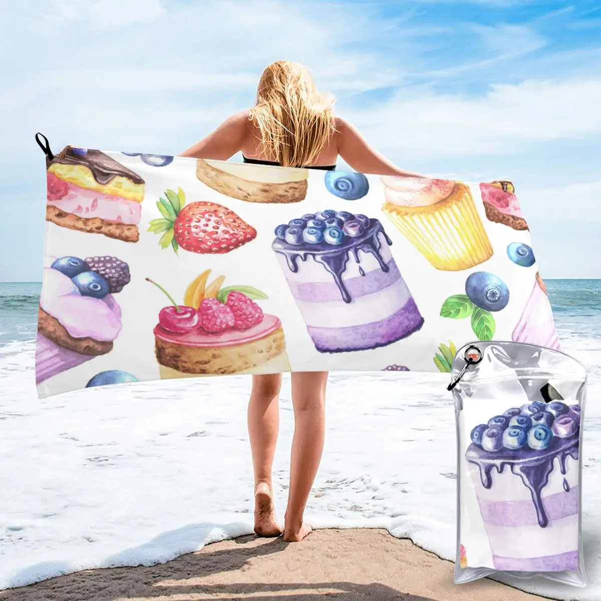 

Быстросохнущее полотенце, акварельное, сладкое и вкусное, с ягодами, микрофибра, для кемпинга, походов, искусственное полотенце, наборы для ...