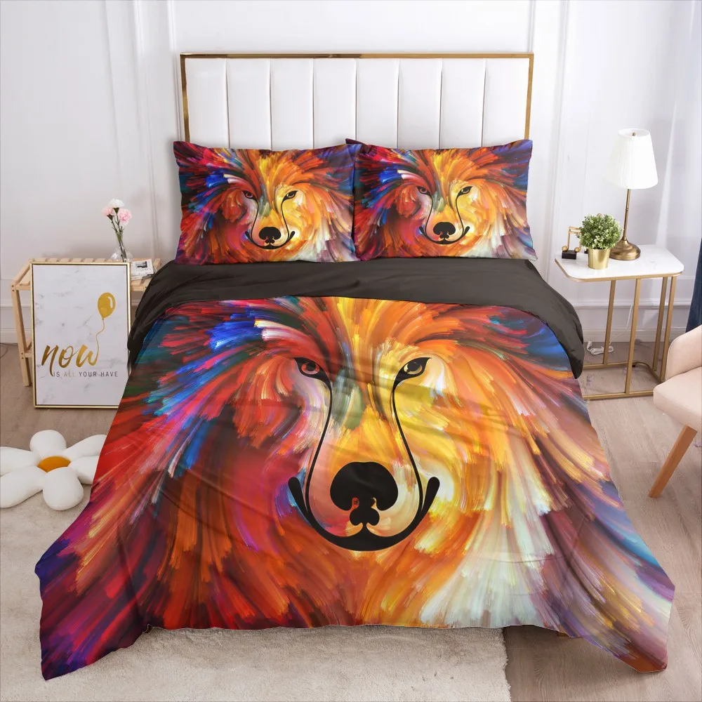 

3D Colorful Animal Bedding sets Wolf Duvet cover set Black Quilt covers Pillowcases Comforter case King Queen Twin Linen Bed