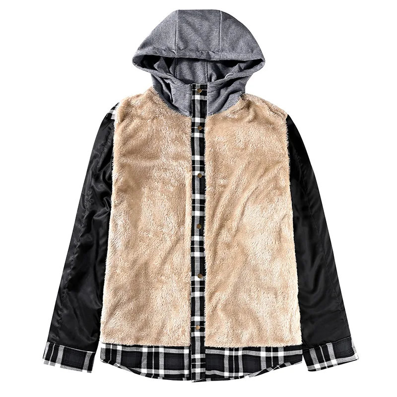 2022 Winter Casual Plaid Thickened Warm Fleece Men's Cotton Loose Long-Sleeved Shirt Hooded Single-Breasted Jacket