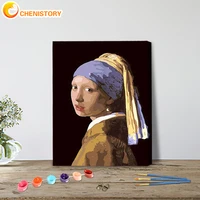 chenistory diy oil paint by number girl with pearl earrings drawing on canvas handpainted diy pictures by number home decor