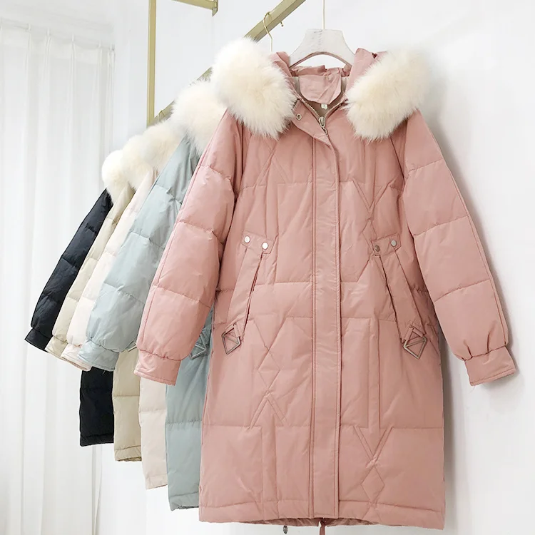 

Season clearance really long collars down jacket whom 2020 winter han edition new white duck down coat loose