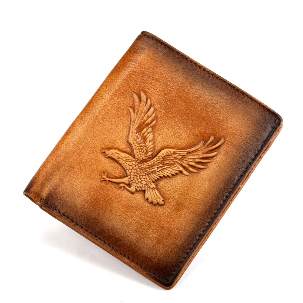 

RIFD Vintage Cow Genuine Leather Wallet Eagle Totem Money Purse Card Holder Slim Men Money Wallet 6106