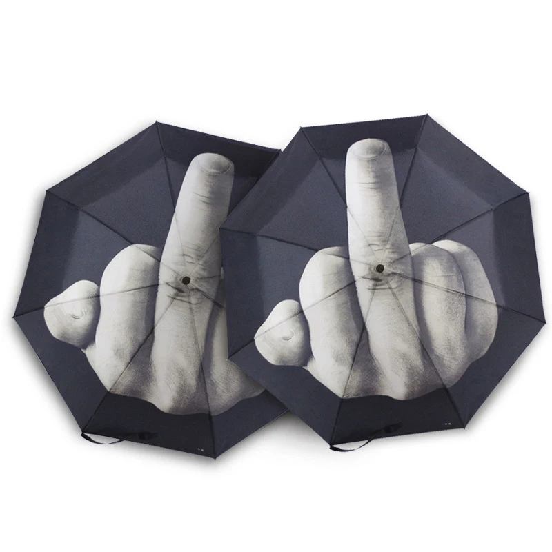 

Cool Middle Finger Umbrella Three-Folding Sun Rain Parasol Personality Black Fully-Automatic Luxury Strong Windproof Parapluie