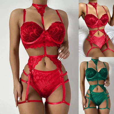 

New Sexy Fashion Lace Lingerie Underwear Sleepwear Steel Ring Pajamas Garter Sexy G-String Lingerie Set Lenceria For Woman