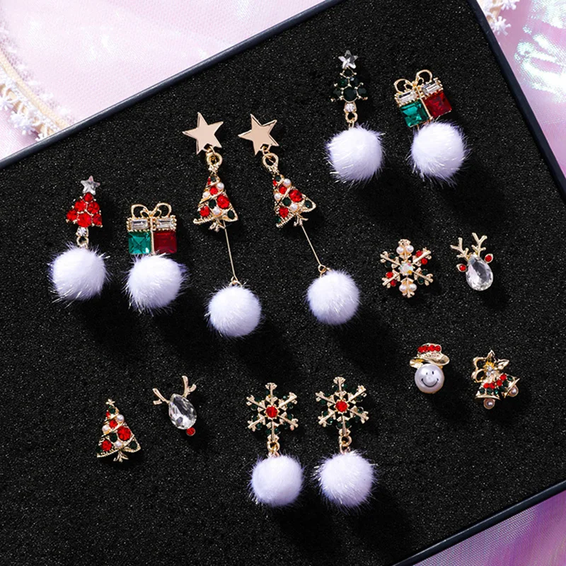 Милые маленькие серьги в Корейском стиле с Санта Клаусом и оленем женские белые