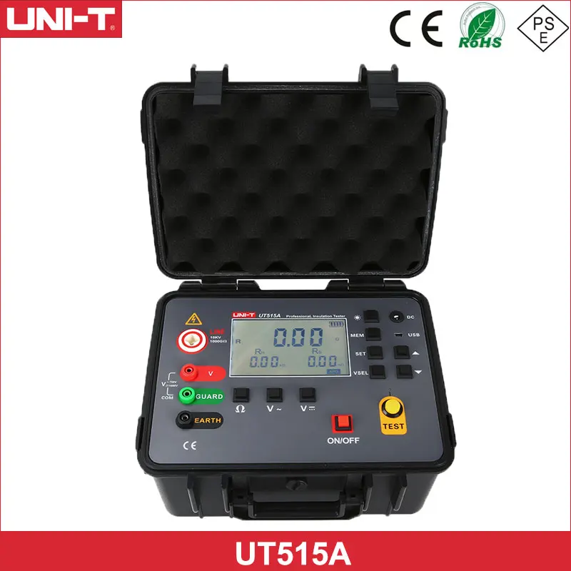 

UNI-T UT515A тестер сопротивления изоляции высокого напряжения AC DC измерение напряжения ЖК-дисплей подсветка хранение данных 1000GΩ Мегаомметр