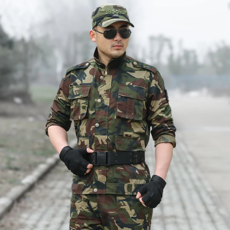 Зеленая камуфляжная военная форма хлопковая боевая одежда для мужчин и женщин