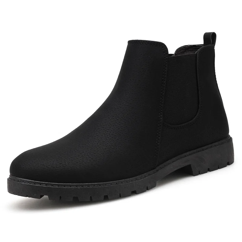 

2021 Early Autumn British Style Men's Boots PU Round Toe Slip-on Rubber Low Heel Casual Outdoor Boots Breathable for Daily