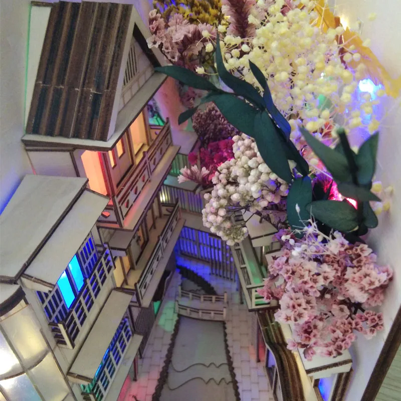 DIY Kit Wooden Alley Book Nook Ginzan Hot Springs Art Bookends Bookshelf Spirited Away Anime Gift Decor Stand Decoration | Дом и сад