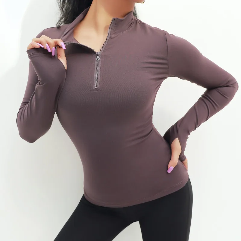 SALSPOR Sexy Women Solid Color Yoga Shirts Zipper Long Sleeve Sport Shirt Gym Quick Dry Tight Fitness Clothes Workout Tops | Спорт и