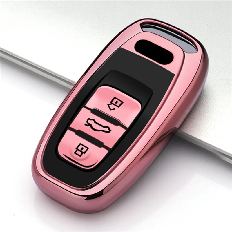 C-Pink Мягкий ТПУ чехол для ключей Автомобильный брелок с кольцом ключ чехол для Audi A4 A4L A5 S5 A6 Q5 SQ5 Fob 3 кнопки автомобильные аксессуары защита - Название цвета: C-Pink