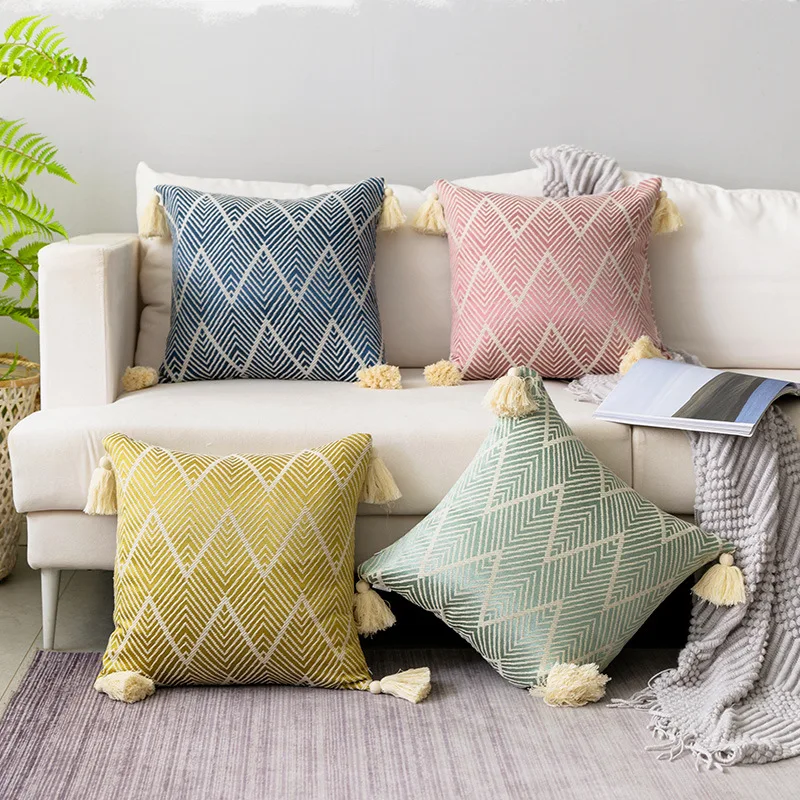 

Cushion Cover Yellow Arrow Geometric Embroidery Pillow Case with For Sofa Bed Simple Home Decorative Hassles Sofa Bed