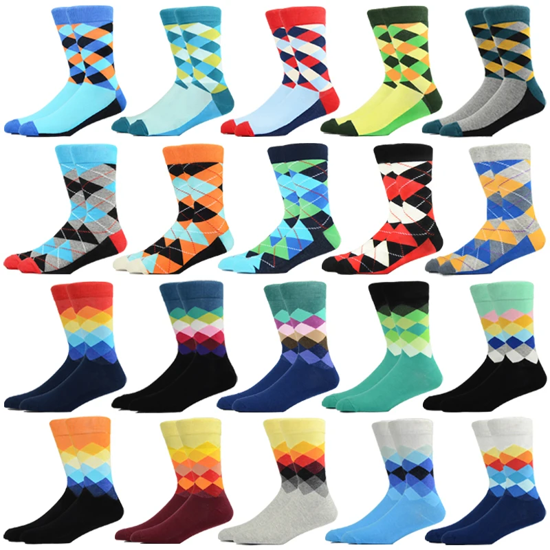 

Классические мужские носки, забавный ромбовидный узор, ромбовидное платье для вечерние, хлопковая трубка, геометрический пазл, счастливая ...