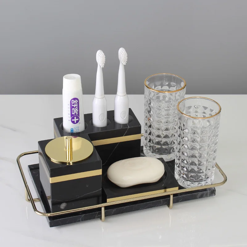 marble bathroom set liquid soap dispenser toothbrush holder gargle cup tray cotton swabtissue box sell separately nordic style free global shipping