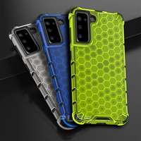 luxury honeycomb shockproof armor transparent case for samsung galaxy s21 s20 s10 plus note 20 ultra 10 plus hard pc phone cover