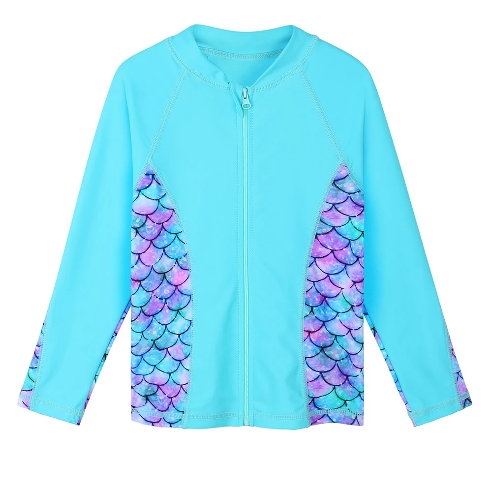 BAOHULU Children's Swimwear Bikini Set for Girls Long Sleeve Sun Suit Cyan Scale Swimsuit Kids  Toddler Bathing Suit Beachwear