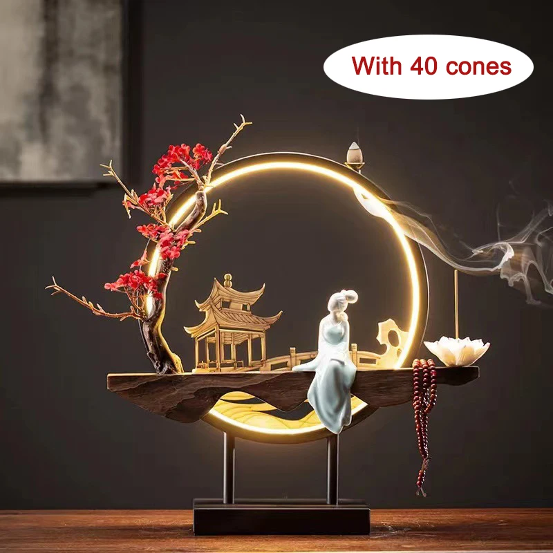 

Waterfall Backflow Incense Burner Handmade Flower Censer Ladies Incense Stick Holder Buddhist Soothing Spirits Purify Fragrance
