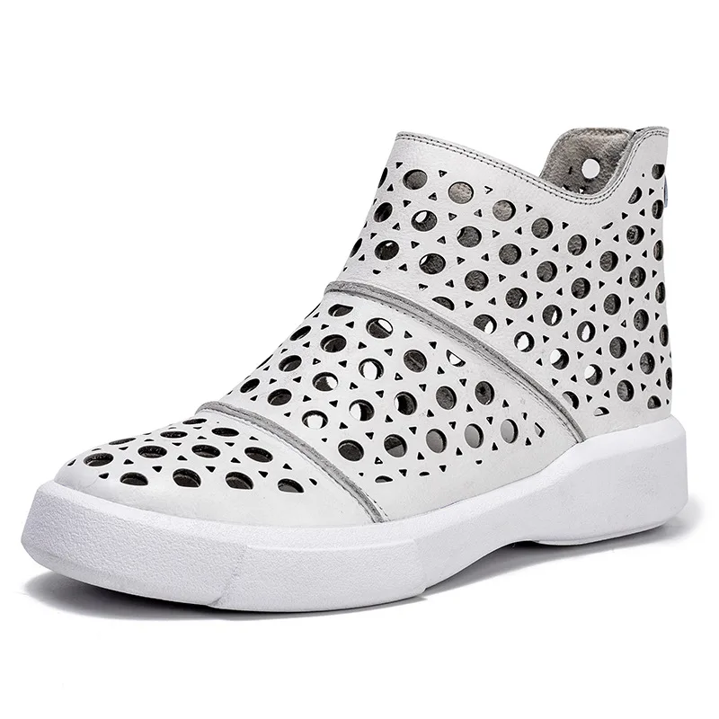 Женские кожаные ботинки Черная повседневная обувь для женщин летние ботильоны