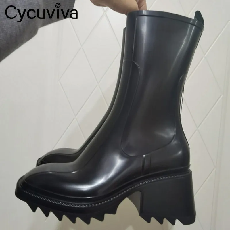 

Женские ботильоны на платформе Cycuviva, резиновые полусапожки на массивном квадратном каблуке, обувь Челси, дизайнерская модель