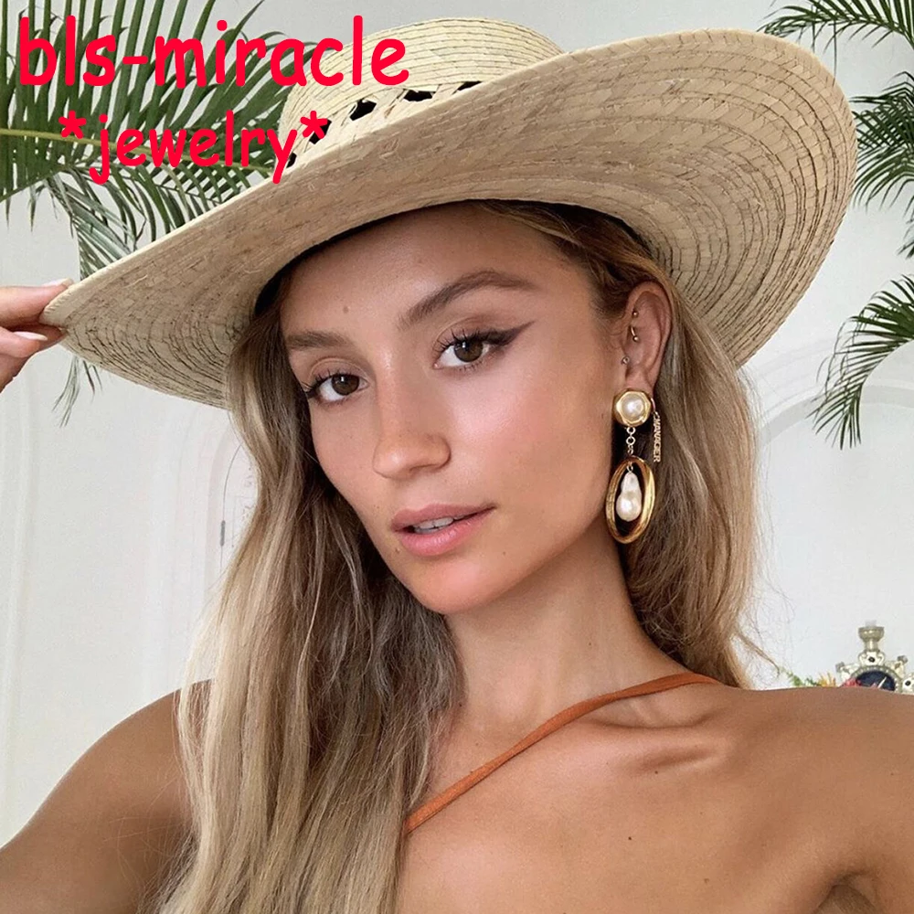 Женские винтажные серьги с искусственным жемчугом круглые подвески золотого