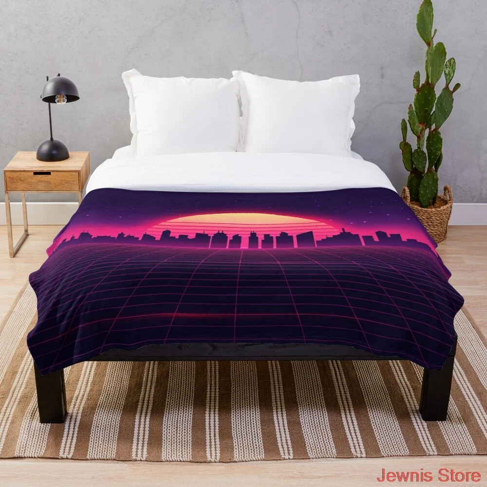 

Retro Vaporwave City Skyline Throw Blanket Fleeceon Bed/Crib/Couch Adult Baby Girls Boys Kids Gift