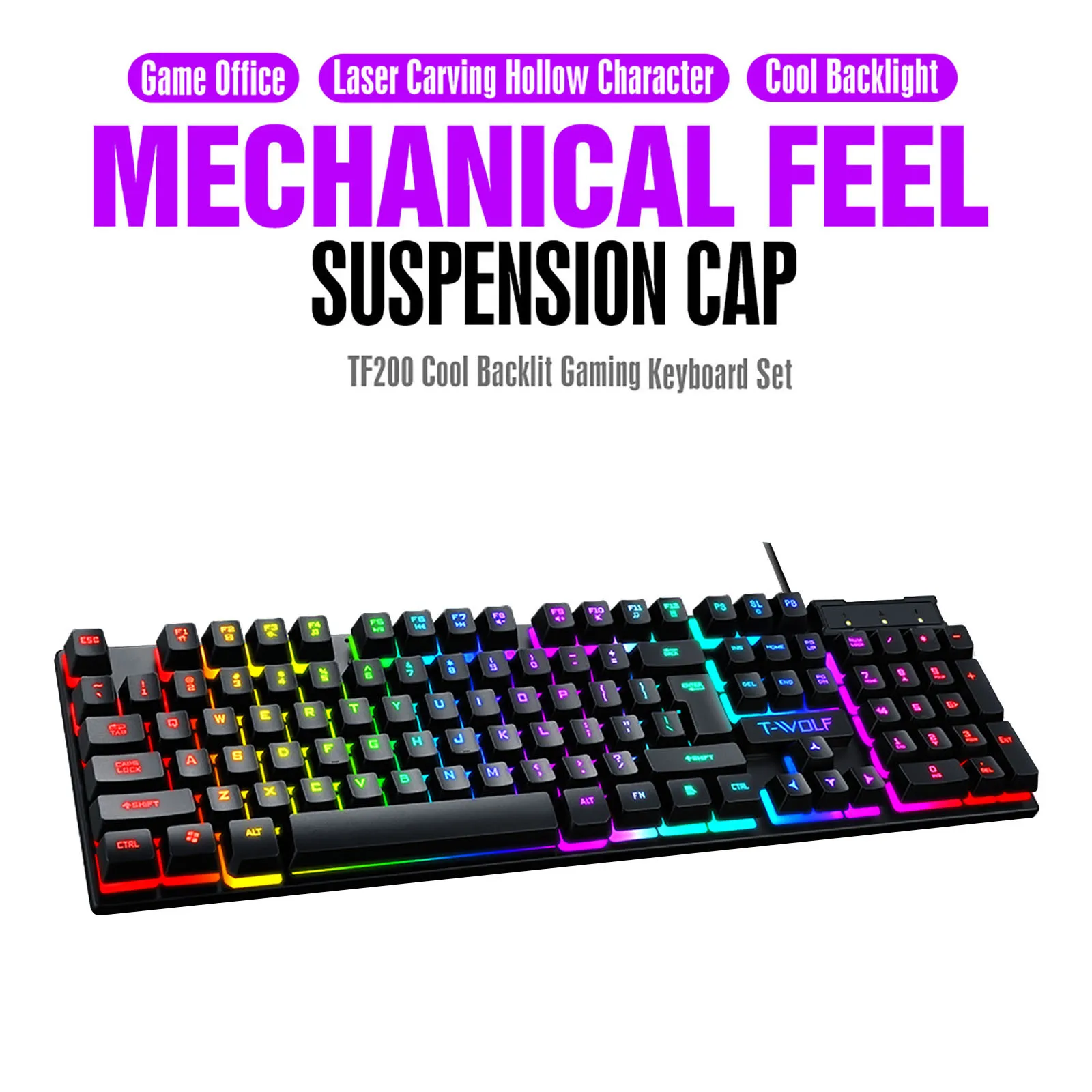 

Keyboard CARPRIE 2020 Tf200 Rainbow Backlight Usb Ergonomic Gaming Keyboard For Pc Laptop teclado mecánico