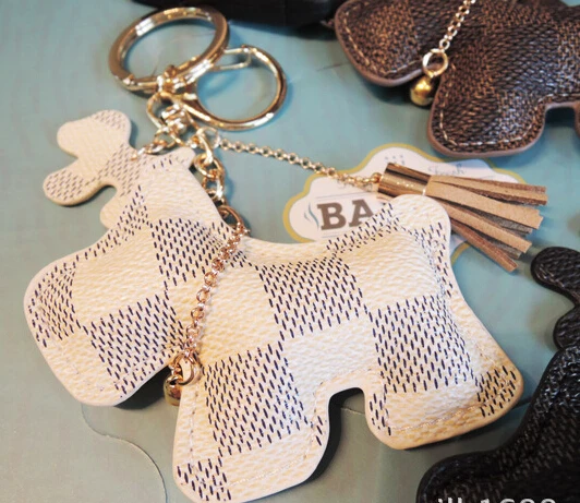 

Old latticed key pendant package decoration Leather Bear Tassel Style Purse Handbag Key Phone Chain Keyring Accessories Gift