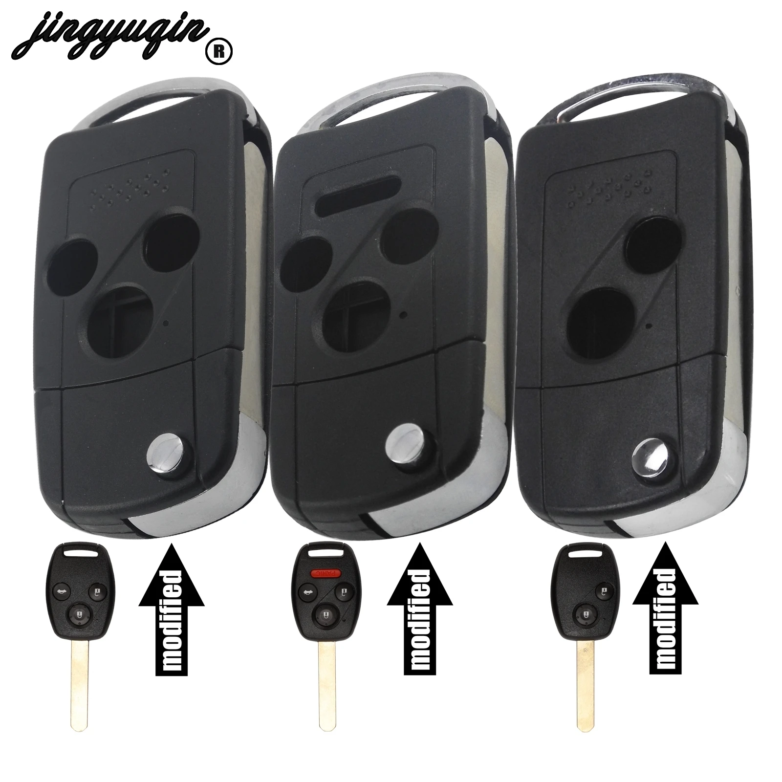 jingyuqin 2/3 3+1 Buttons Hot Uncut Blade Folding Car Key Shell Flip Remote Case For Honda Accord Fit Cover |
