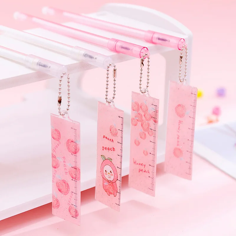 

30pcs ins girl heart peach ruler pendant gel pen small fresh lovely fairy pendant pen student pen